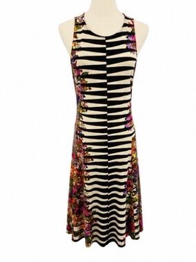 Weston Striped Floral Mixed Print Sleeveless Midi Dress Size Small